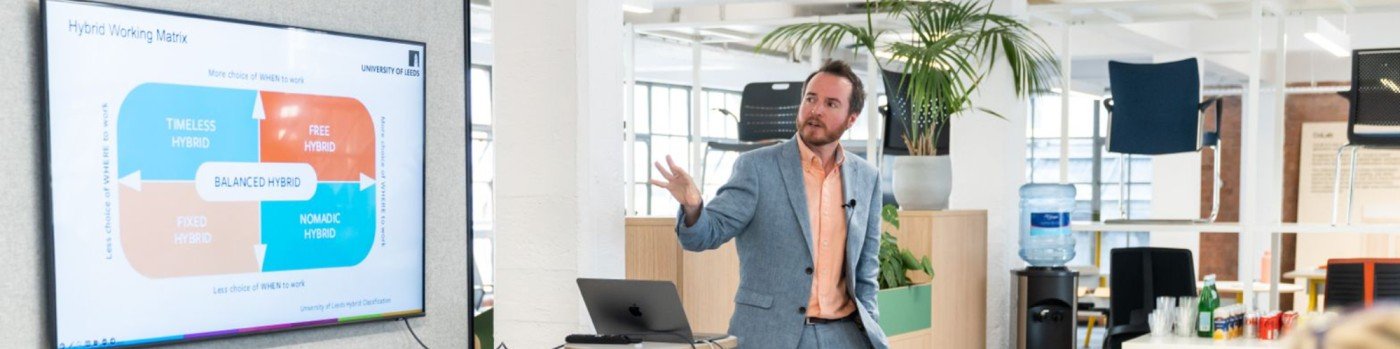 Professor Matthew Davis speaking about hybrid work and workplace design